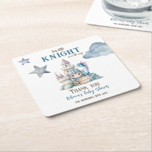 Posavasos Cuadrado De Papel Fairytale Dreamy Dragon Blue Knight Baby Shower
