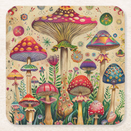 Posavasos Cuadrado De Papel Fairytale Mushrooms