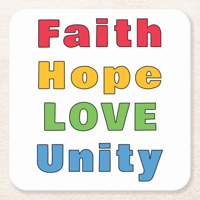 Posavasos Cuadrado De Papel Faith Hope Love Unity (Anverso)