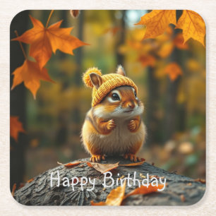 Posavasos Cuadrado De Papel Fall Chipmunk Birthday