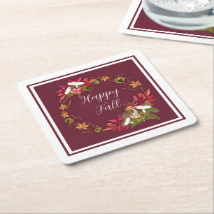 Posavasos Cuadrado De Papel Fall harvest nature with customizable text
