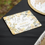 Posavasos Cuadrado De Papel Fall in love boho floral autumn chic bridal shower<br><div class="desc">Fall in love boho floral autumn chic bridal shower coaster featuring pretty green,  yellow,  mustard and khaki flowers frame with foliage and eucalyptus. A boho inspired fall autumn bridal shower theme with a modern heart script typography .</div>