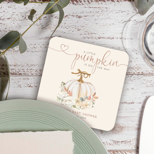 Posavasos Cuadrado De Papel Fall Little Pumpkin Baby Shower (A little pumpkin fall floral rustic baby shower coaster decor is perfect way to celebrate.)