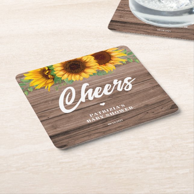 Posavasos Cuadrado De Papel Fall Sunflower | BABY SHOWER (En perspectiva)