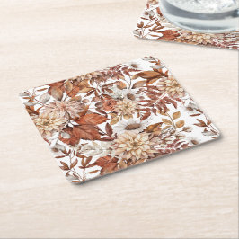 Posavasos Cuadrado De Papel Fall Watercolor Floral Baby Shower