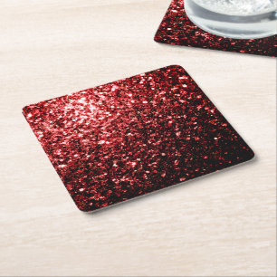 Posavasos Cuadrado De Papel Falso brillo rojo oscuro glamour destellos