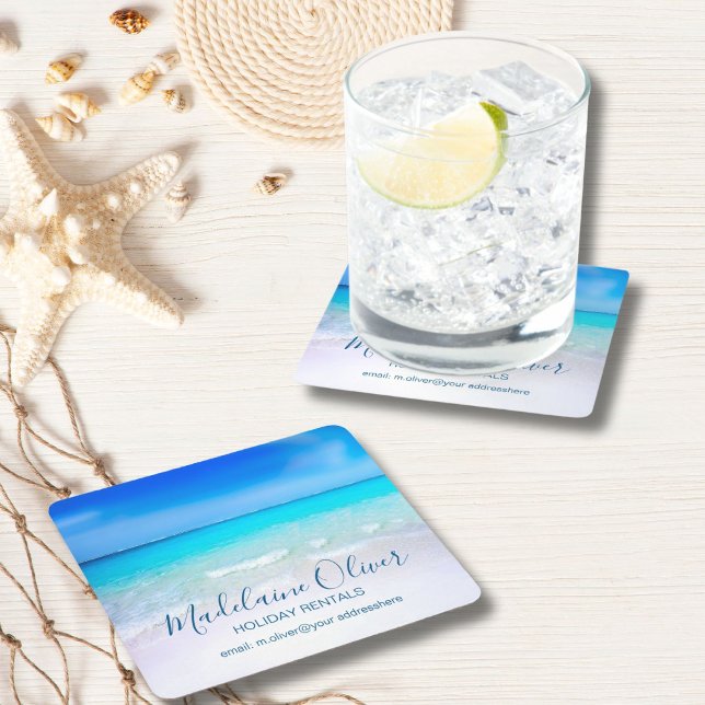 Posavasos Cuadrado De Papel Familia costera Ocean Sea Beach Blue Aqua (Subido por el creador)