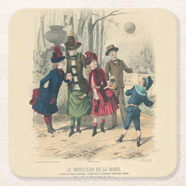 Posavasos Cuadrado De Papel Familia Infantil Vieja Victoriana (Anverso)
