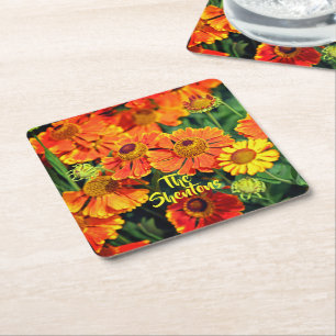 Posavasos Cuadrado De Papel Familia naranja Sneezeweed Helenium Garden Flowers