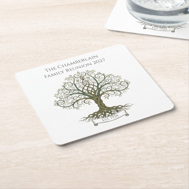 Posavasos Cuadrado De Papel Family Reunion Coaster – Symbolic Family Tree (En perspectiva)