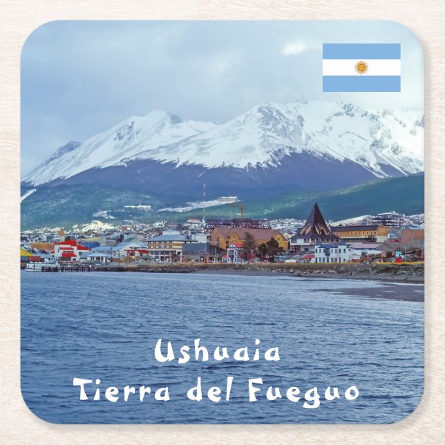 Posavasos Cuadrado De Papel Famosa Ushuaia - Tierra del Fuego, Argentina (Anverso)