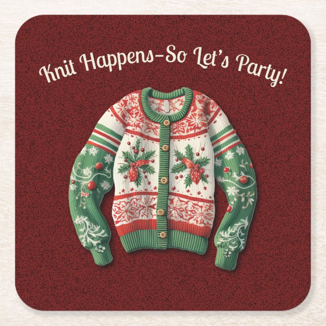 Posavasos Cuadrado De Papel Famosos Navidades Sweater Holiday Party (Anverso)
