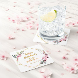Posavasos Cuadrado De Papel Fancy Cherry Blossom 21st Birthday Coasters