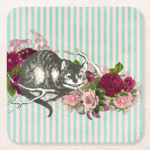 Posavasos Cuadrado De Papel Fancy Cheshire Cat Collage