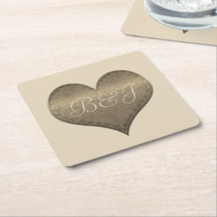 Posavasos Cuadrado De Papel Fancy Monogrammed Shiny Heart Coaster