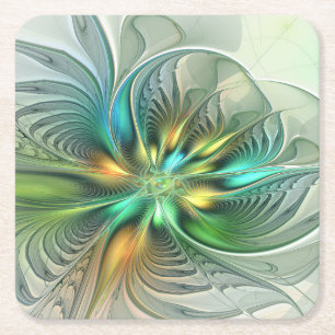 Posavasos Cuadrado De Papel Fantasía abstracta moderna y colorida de flores fr