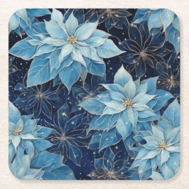 Posavasos Cuadrado De Papel Fantasía azul Poinsettia