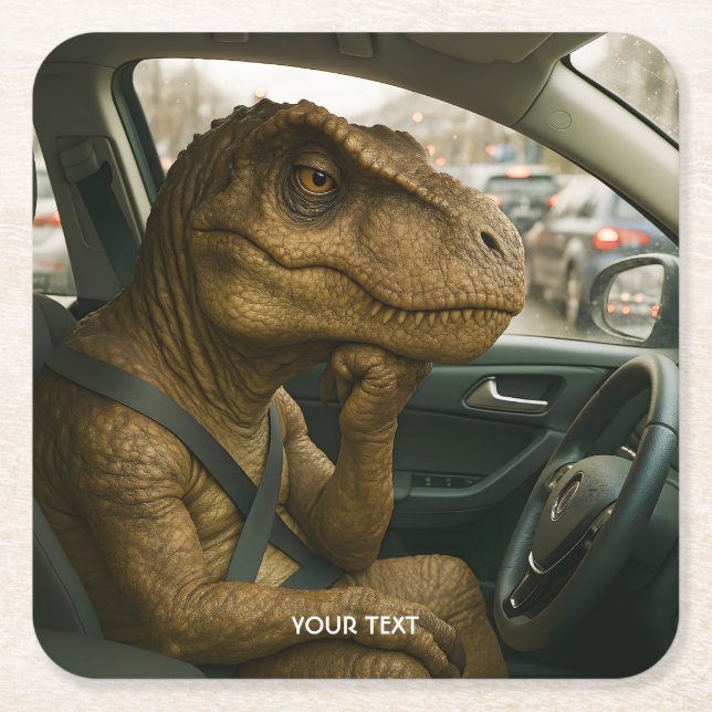 Posavasos Cuadrado De Papel Fantasía Cute Dinosaurio Drin Car (Anverso)