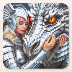 Posavasos Cuadrado De Papel Fantasía cute mujer guerrera dragón