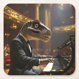 Posavasos Cuadrado De Papel Fantasía Cute T-rex Jugando Piano