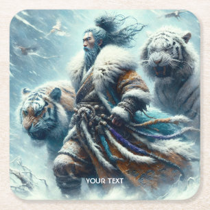 Posavasos Cuadrado De Papel Fantasía cute tigres de invierno de Samurai