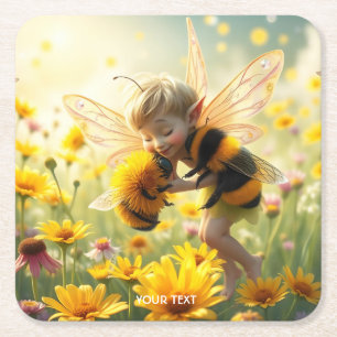 Posavasos Cuadrado De Papel Fantasía dulce flor de abeja besar