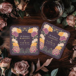 Posavasos Cuadrado De Papel Fantasía Encantada Boda de Jardín Floral<br><div class="desc">Elegante,  caprichoso,  fantástico diseño de bodas en el jardín floral encantado,  perfecto para una celebración encantadora con temática forestal. Este diseño presenta elementos florales en un marco de hojas verdes y acentos dorados. Artículos coincidentes en nuestra tienda para un tema fiesta completo.</div>