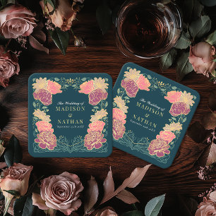 Posavasos Cuadrado De Papel Fantasía Encantada Boda de Jardín Floral