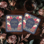Posavasos Cuadrado De Papel Fantasía Encantada Boda de Jardín Floral<br><div class="desc">Elegante,  caprichoso,  fantástico diseño de bodas en el jardín floral encantado,  perfecto para una celebración encantadora con temática forestal. Este diseño presenta elementos florales en un marco de hojas verdes y acentos dorados. Artículos coincidentes en nuestra tienda para un tema fiesta completo.</div>