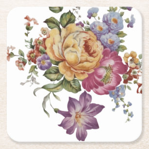 Posavasos Cuadrado De Papel Fantasía Floral