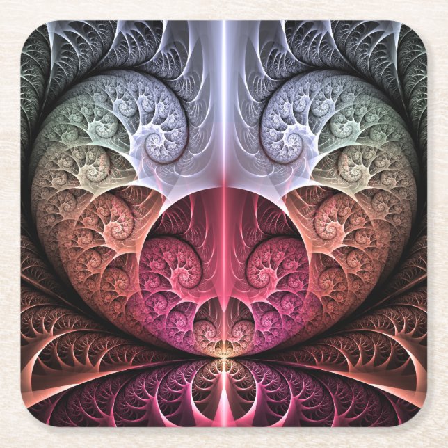 Posavasos Cuadrado De Papel Fantasía irreal abstracta arte fractal (Anverso)