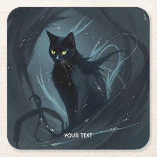 Posavasos Cuadrado De Papel Fantasía lindo gato noche negro