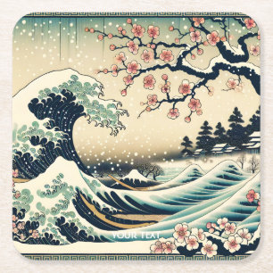 Posavasos Cuadrado De Papel Fantasía lindo paisaje tradicional japonés