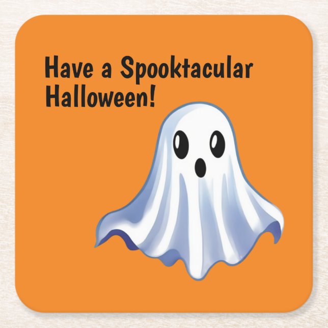 Posavasos Cuadrado De Papel Fantasma de Halloween (Anverso)