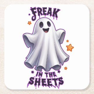 Posavasos Cuadrado De Papel Fantasma divertido de Halloween en las sábanas Pos
