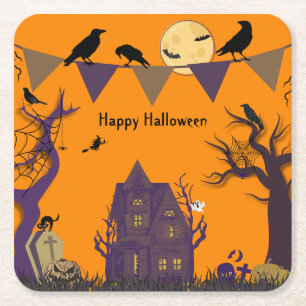 Posavasos Cuadrado De Papel Fantasma Invitación a la fiesta de Halloween