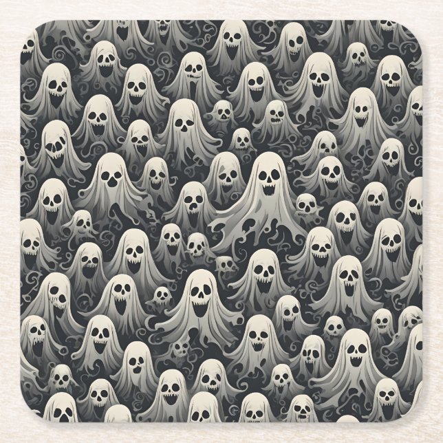 Posavasos Cuadrado De Papel Fantasmas (Anverso)