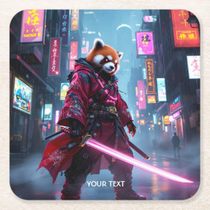 Posavasos Cuadrado De Papel Fantástico Samurái Panda Rojo Lindo
