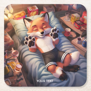 Posavasos Cuadrado De Papel Fantasy Cuse Bebé Fox Sleeping