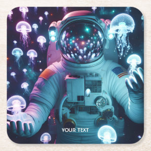 Posavasos Cuadrado De Papel Fantasy Cute Astronauta Espacio de medusas