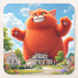 Posavasos Cuadrado De Papel Fantasy Cute Big Naranja Cat