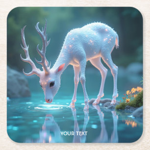 Posavasos Cuadrado De Papel Fantasy Cute Blue Baby Deer