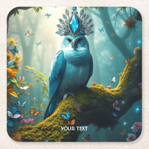 Posavasos Cuadrado De Papel Fantasy Cute Blue Bird Forest