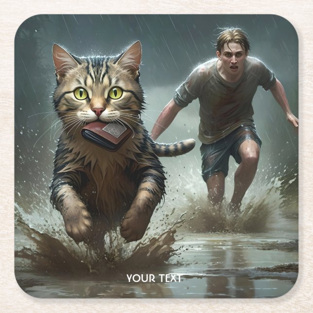 Posavasos Cuadrado De Papel Fantasy Cute Cat Wallet Boy (Anverso)