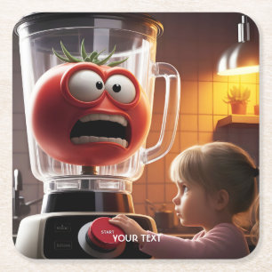 Posavasos Cuadrado De Papel Fantasy Cute Chica Tomato Blender