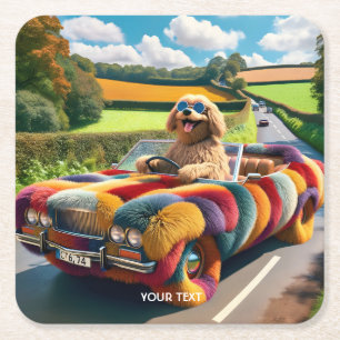 Posavasos Cuadrado De Papel Fantasy Cute Dog Carpet Car
