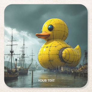 Posavasos Cuadrado De Papel Fantasy Cute Duck War Ship
