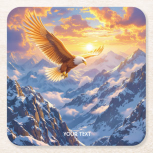 Posavasos Cuadrado De Papel Fantasy Cute Eagle Mountains Sunrise
