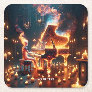 Posavasos Cuadrado De Papel Fantasy Cute Fire Piano Chica