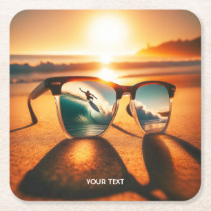 Posavasos Cuadrado De Papel Fantasy Cute Glasses Sunset Beach